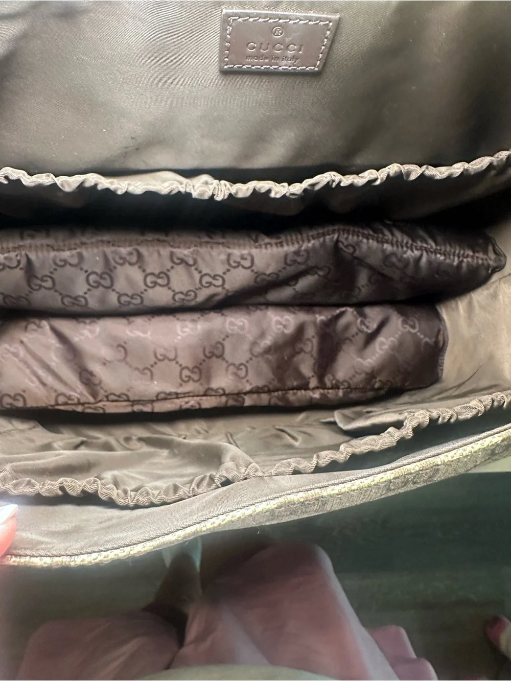 Gucci Beige Monogram Messenger Bag with Brown Strap